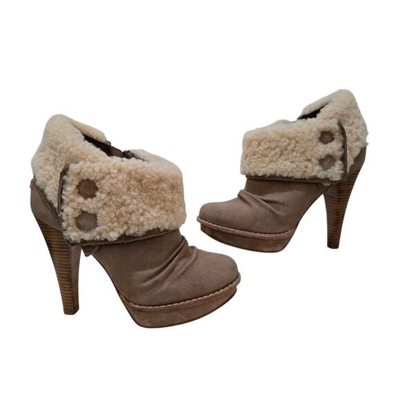 UGG Georgette Shearling Nubuck High Heel Booties Size 7 Cozy + Luxe Winter Chic - Picture 1 of 10